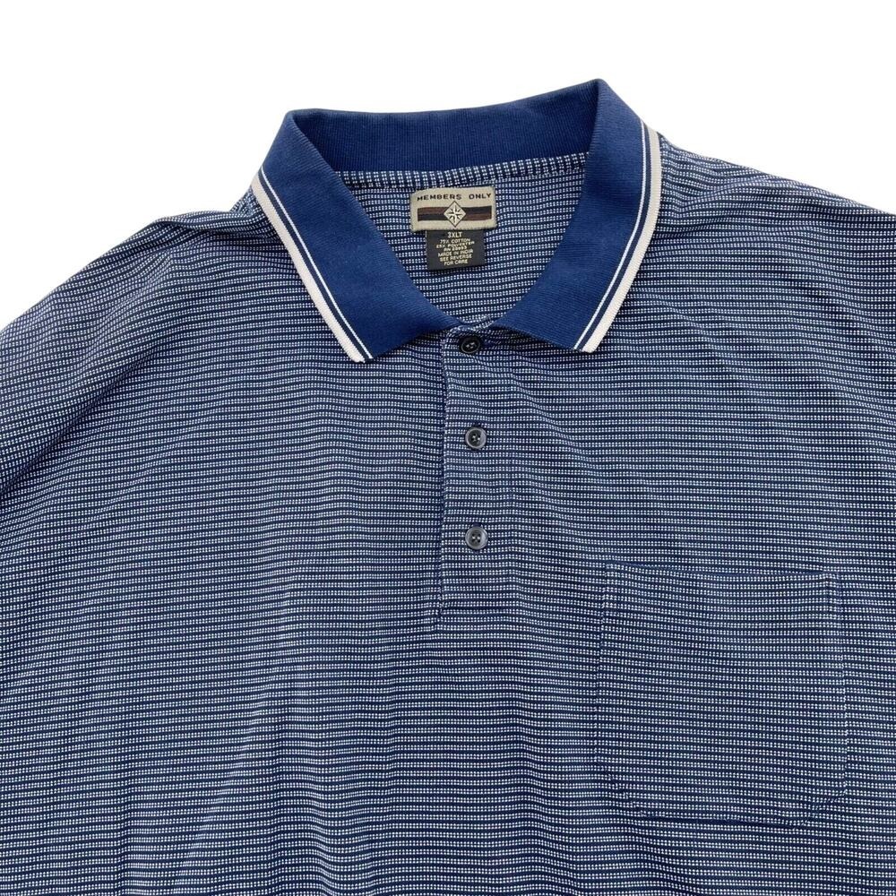 Vtg Members Only Polo Shirt 3XLT Navy Stripe Cotton‎ Blend Short Sleeve Banded
